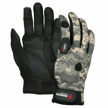 MCR SAFETY Gloves, Multitask Black Palm Camo with Lights XL 924WWXL